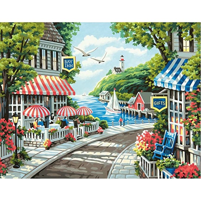 Peinture par numéro PaintWorks : Café au bord de mer (14" x 11")