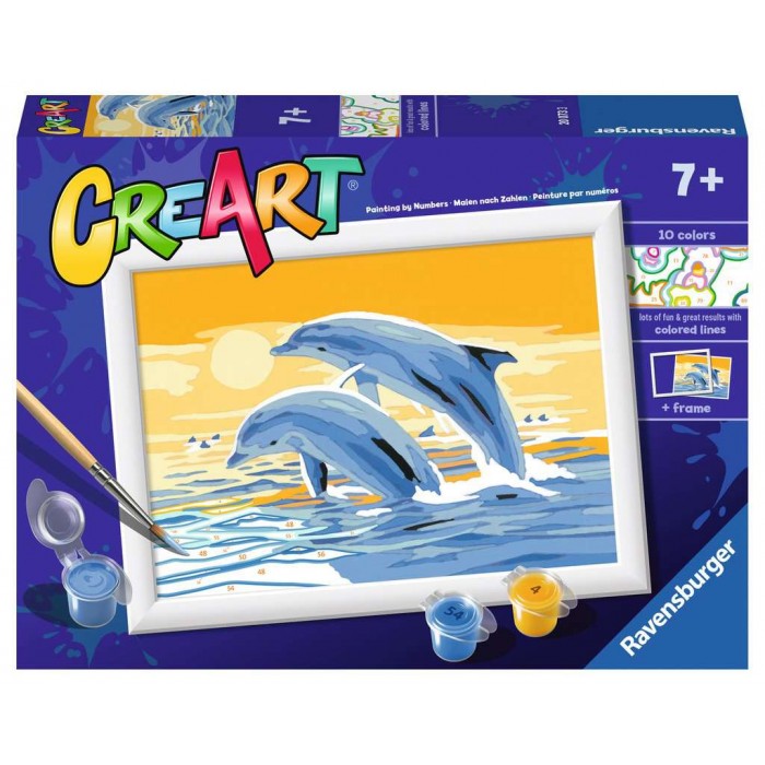 Peinture par numéros CreArt pour enfants : Delightful Dolphins (18 x 13 cm)